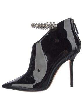 Jimmy Choo Blaize 100 Black Patent Leather Crystal Accent Booties